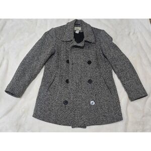LL Bean Women's Petite Double Breasted Herringbone Wool Blend Coat‎ Size 6